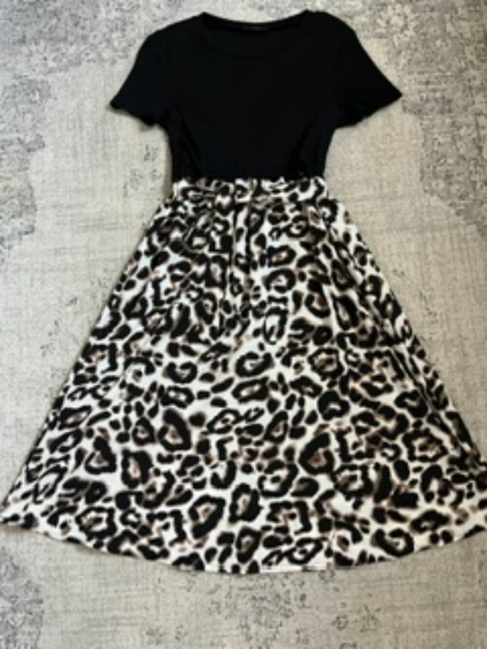 CzzzyL Black Top Leopard Print Midi Nursing Dress Women's M